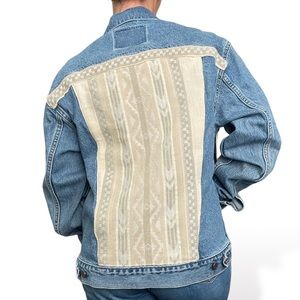 Vintage Levi's Denim Trucker Jacket Tapestry Carpet Fur Ranch 90s Jean Medium
